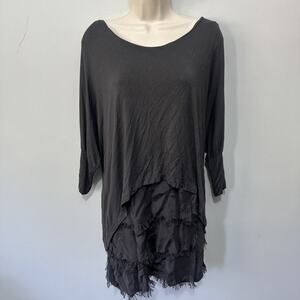 Angela Mara Tunic Dress Womens Medium Gray Silk Tiered Indie Bohemian Lagenlook